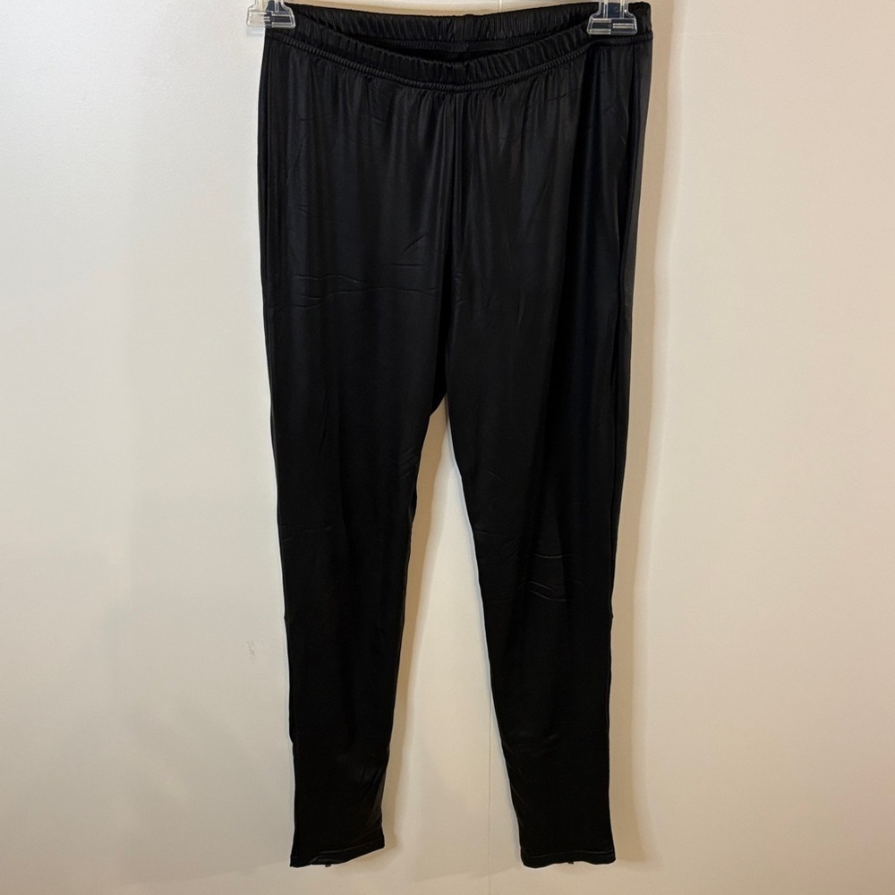 Black Women's Faux Leather Fleece Lined Chic Back Zip Leggings S